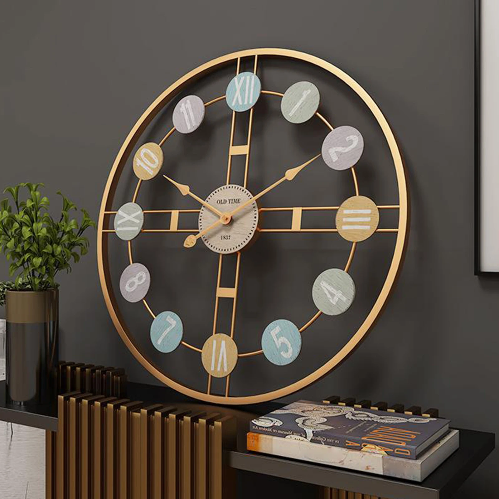 

Oversized Metal Wall Clock Iron Hanging Mute Clock Kitchen Home Round Clock