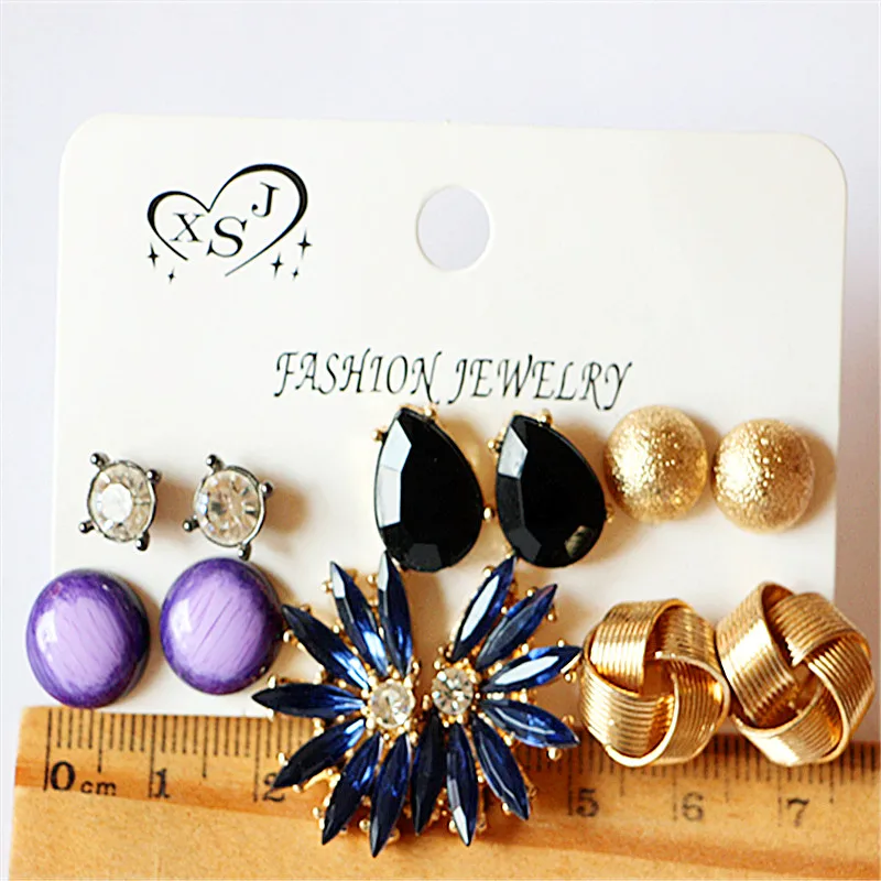 New fashion women jewelry wholesale girls black earrings beautiful mashup 6 pairs /set Christmas gift free shipping | Украшения и