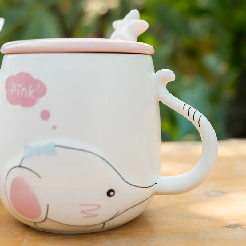 

Ceramic Coffee Mug Elephant Q Styles Mugs With Cover and Spoon Mugs Cup large capacity Water cup Kitchen Tool Gift