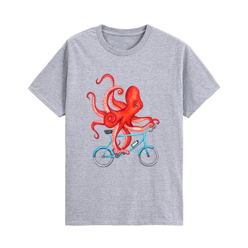 

Cycling octopus Cartoon Graphic T Shirt Short Sleeve Cotton O-Neck Tee T-Shirts Loose Comfortable Clothes