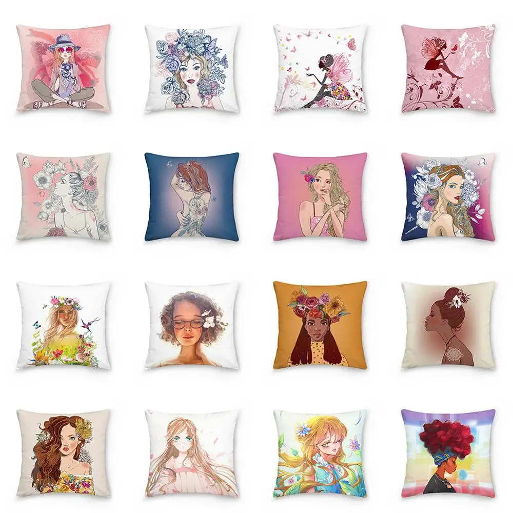 

18x18inch Anime Cartoon Girl Pattern Pillowcase Pillowslip for Home Sofa Chair Car Waist Throw Cushion Cover Protective Cover