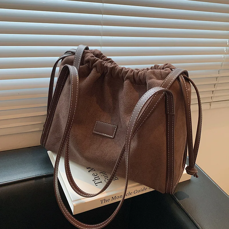 

Осенне-зимняя сумка на плечо, Женская замшевая кожаная сумка-тоут, новинка 2021, сумка большой вместимости, сумка-мешок, винтажный кошелек