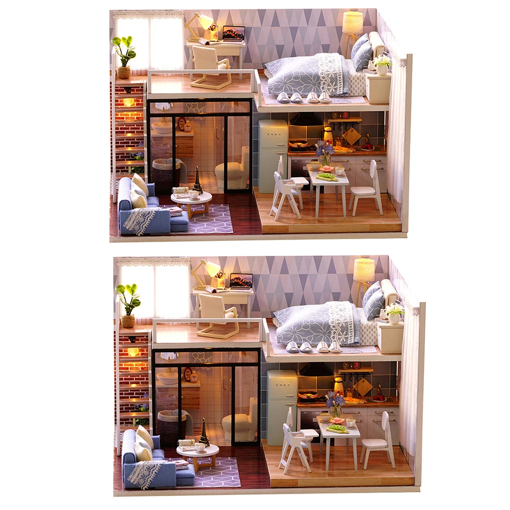 

Миниатюрный Кукольный 3d-дом «сделай сам», деревянная сборная синяя комната, детские игрушки, декор для комнаты ручной работы, сборная игруш...