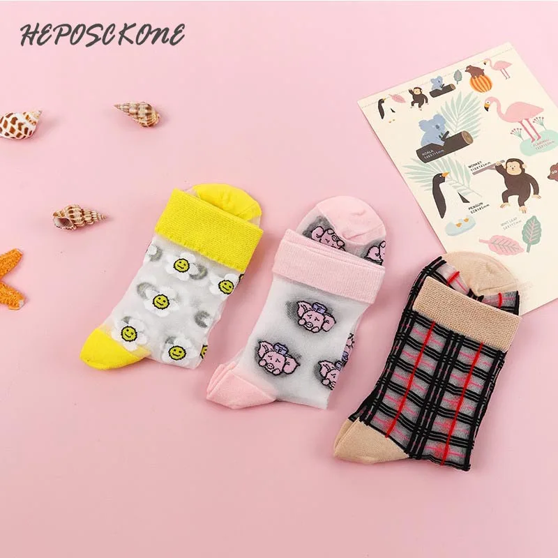 Корейский стиль шелковые прилив Happy забавные Женские носочки милые тонкие