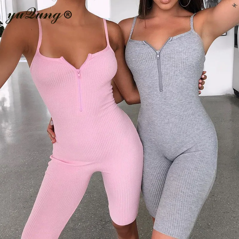 

YuQung Women Jumpsuit Ribbed Bodycon Playsuit Biker Short Rompers Womens Jumpsuit Overall 2020 Summer Tracksuit Combinaison