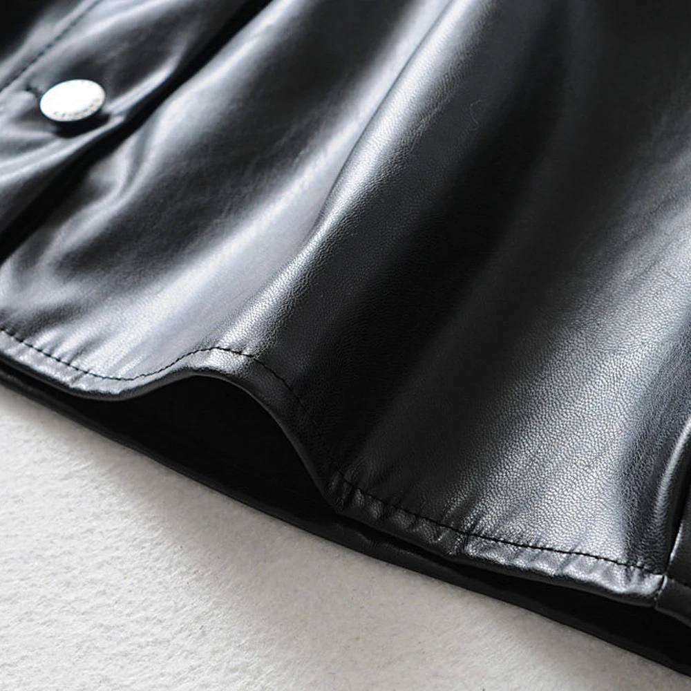 Осень 2020 свободная куртка из искусственной кожи женские повседневные пальто