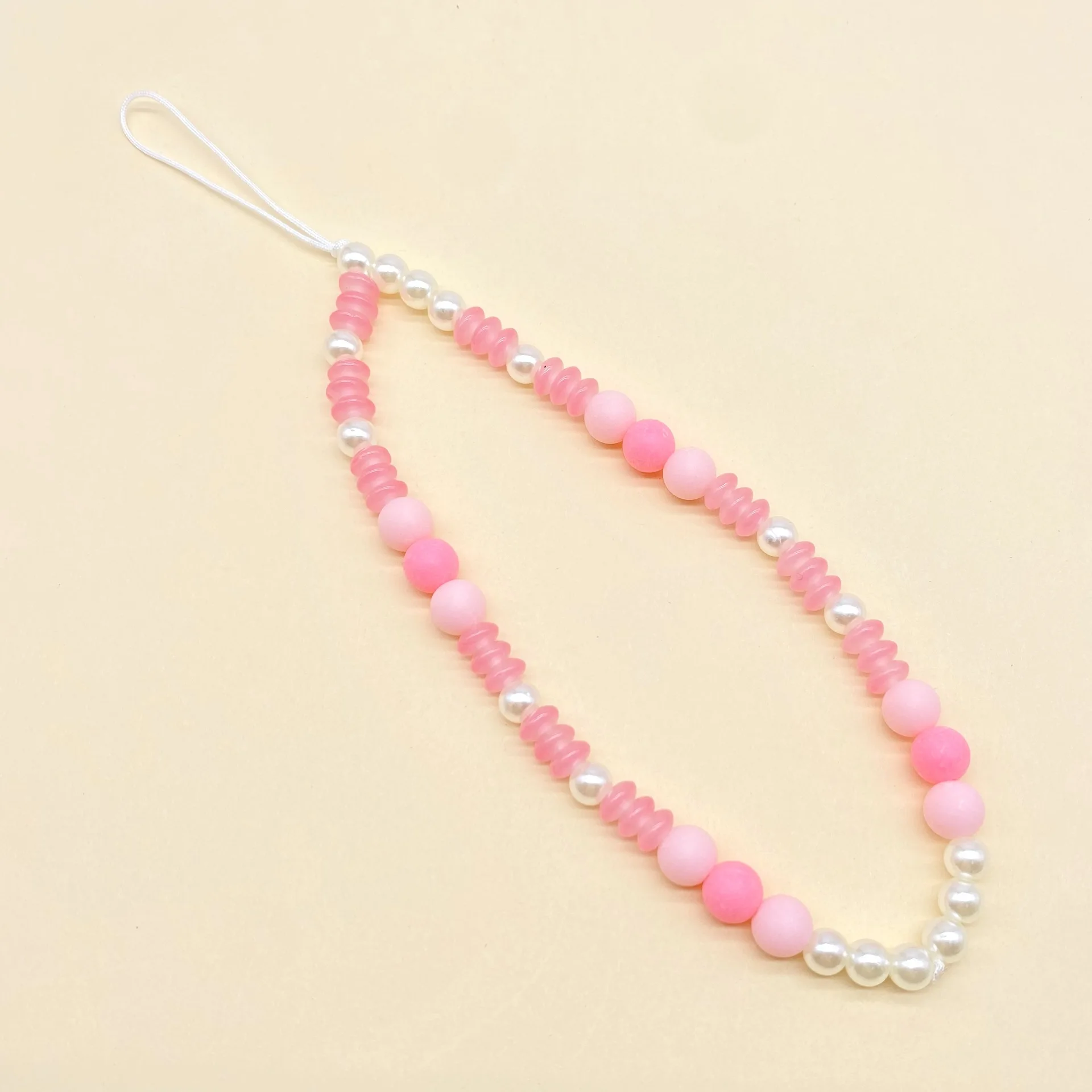 

European and American Fashion Color Pink Beads Pearl Acrylic Mobile Phone Lanyard Female Hanging Short Cord Bracelet