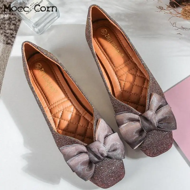 

Large Size Women Ballerina Flats Shoes Lady Slip On Loafers Bling Glitter Sweet Bow Moccasins Fashion Party Shoes Zapatos Mujer