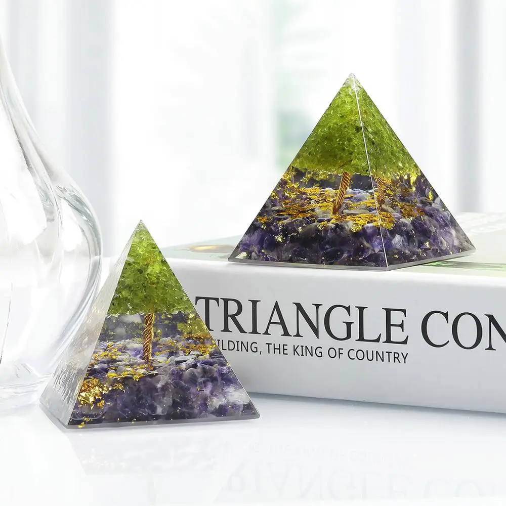TUMBEELLUWA Healing Chakra Stone Orgonite Pyramid Energy Generator with Copper Wire Wrap Crystal Tree for Reiki Yoga Meditation