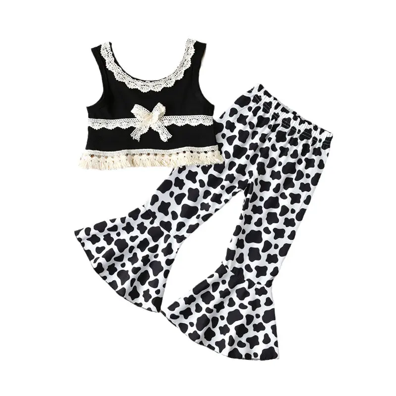 

Детская одежда для маленьких девочек 2 шт./компл. кружевная одежда без рукавов; Топы с бретельками + расклешенные брюки для девочек, штаны для...