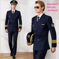 air captain uniform male pilot airline uniform coat professional suits jacket pants aviation property workwear flight clothing