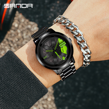SANDA Hot Sell Car Wheel Rim Hub Watches Men Super Car Rim Hub Men Watch Stainless Steel Waterproof Wholesale Watch For Car GTR-36814