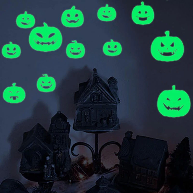 12 шт 3D светится в темноте светящийся тыквенный фонарь Хэллоуин наклейки на стену