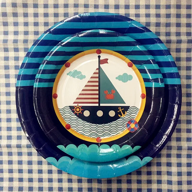 Товары для вечеринок синие одноразовые наборы посуды детей на день рождения