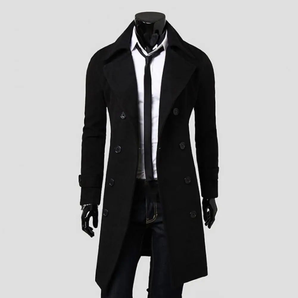 

Casual Trench Coat Outwear Coat Buttons Pockets Warm Pure Color Trench Coat