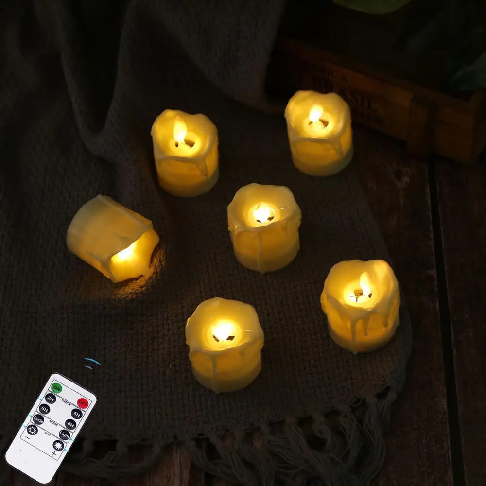 Набор из 6 беспламенных свечей с дистанционным управлением пластиковые