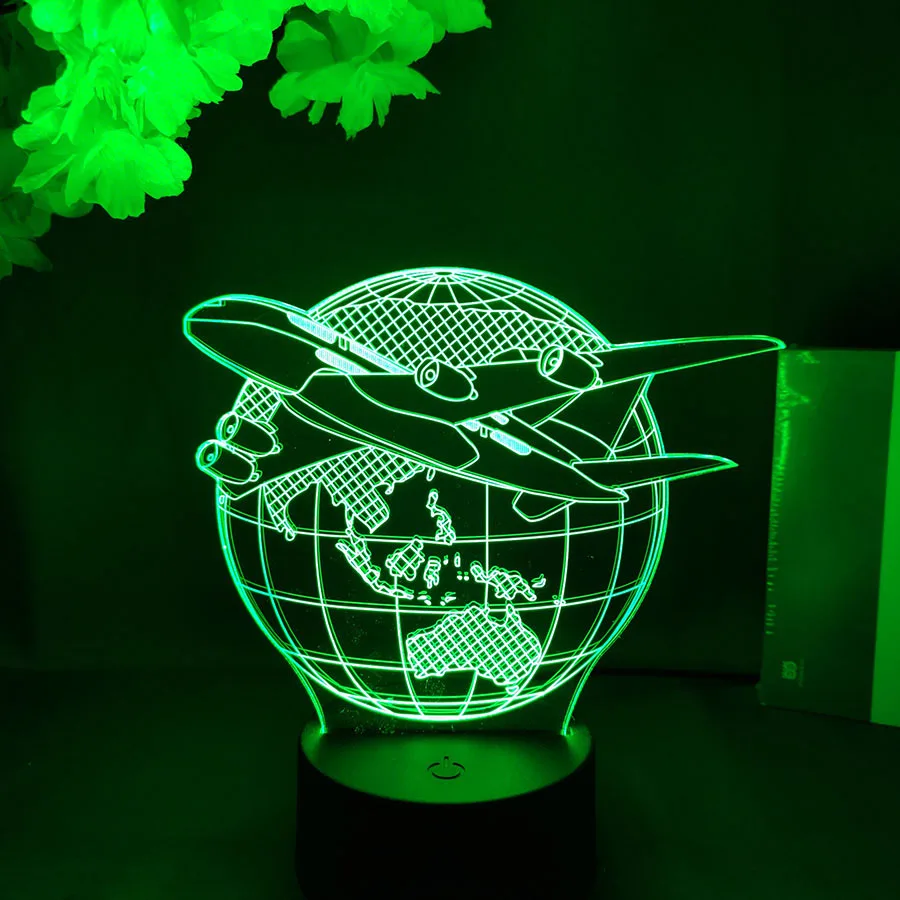 3D Голограмма самолета земля Ночной светильник с изменением 7 цветов детский