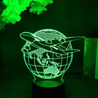 3D Голограмма самолета земля, Ночной светильник с изменением 7 цветов, детский сенсорный выключатель, цветной светодиодный светильник, USB, настольная лампа, атмосферная лампа