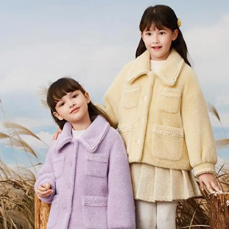 

Autumn Winter Girls Thick Velvet Jackets Single Breasted Turn Down Collar Coats 3-14 Years Kids Student Outerwear School Uniform