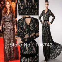 free shipping 2016 hot seller new black dress plus size lace long sleeve formal prom maxi ball women mermaid gown evening dress