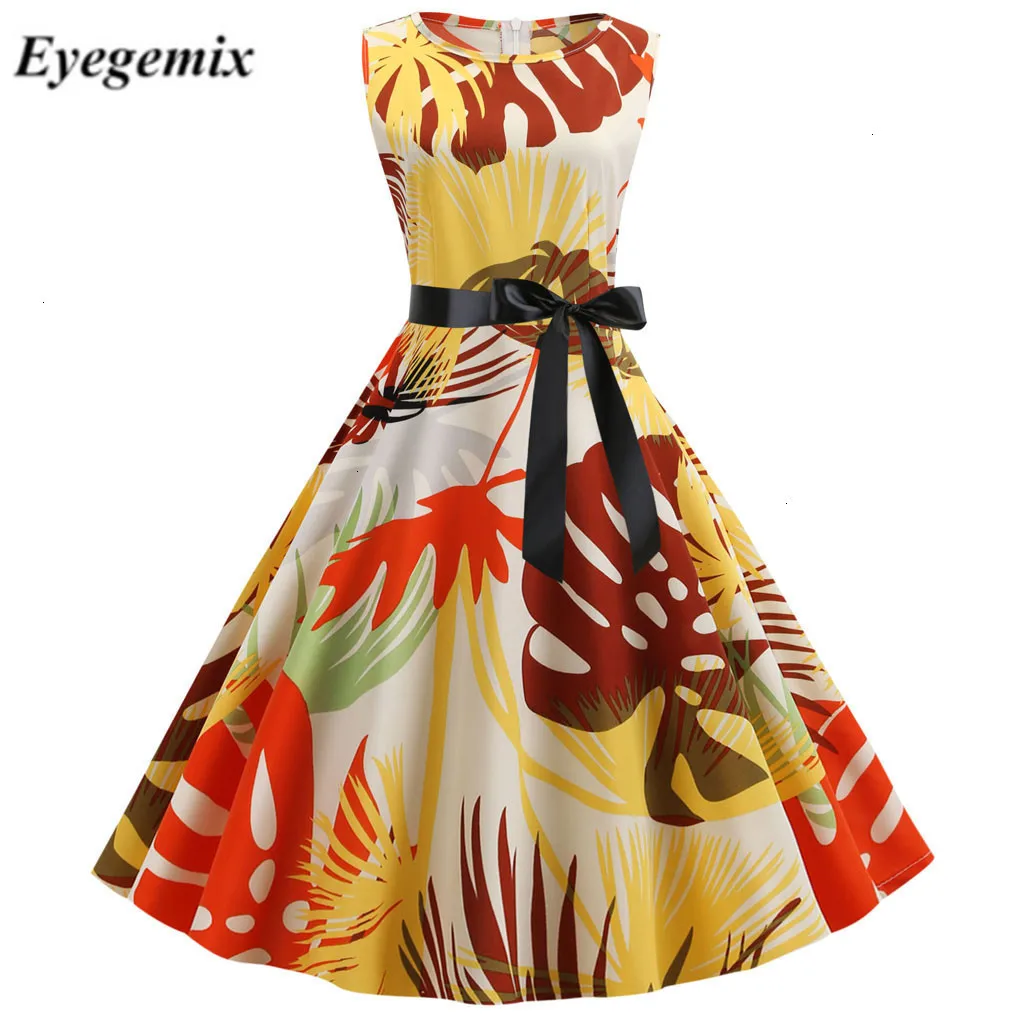 2019 летние платья Для женщин Винтаж качели 50-х 60-х домохозяйки Повседневное