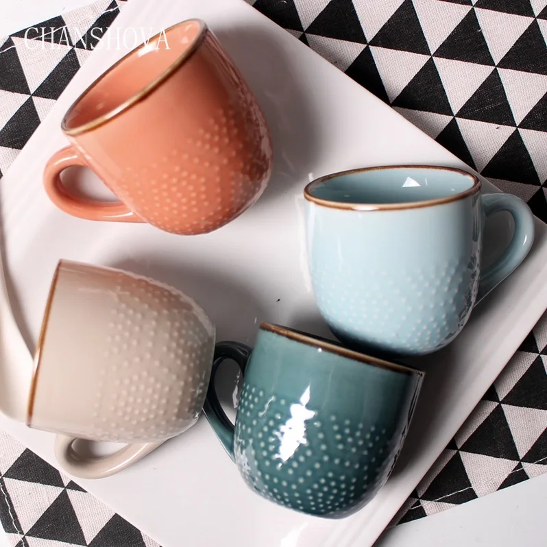 CHANSHOVA 170/400ml Modern Style Solid Color Relief Ceramic Mug China Porcelain Coffee Mugs Milk Tea Cup Breakfast H110 | Дом и сад