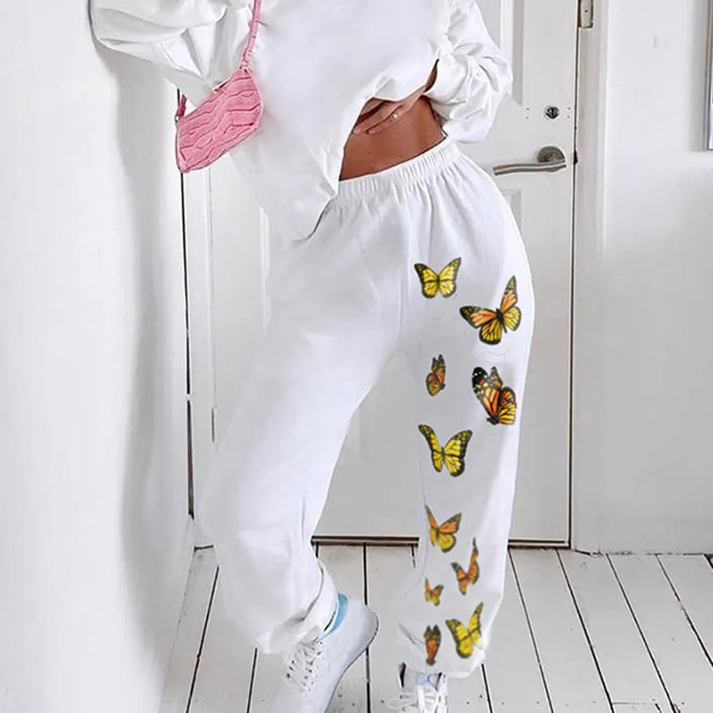 Женские спортивные штаны свободные брюки с принтом бабочки для бега