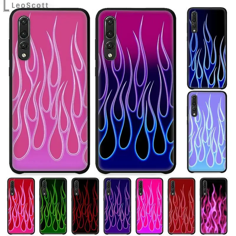

Red Green Flames Fire Pattern Phone Case For Huawei honor 10 i lite 8x P 20 30 40 lite pro smart 2019 nova 5t mate 20 pro coque