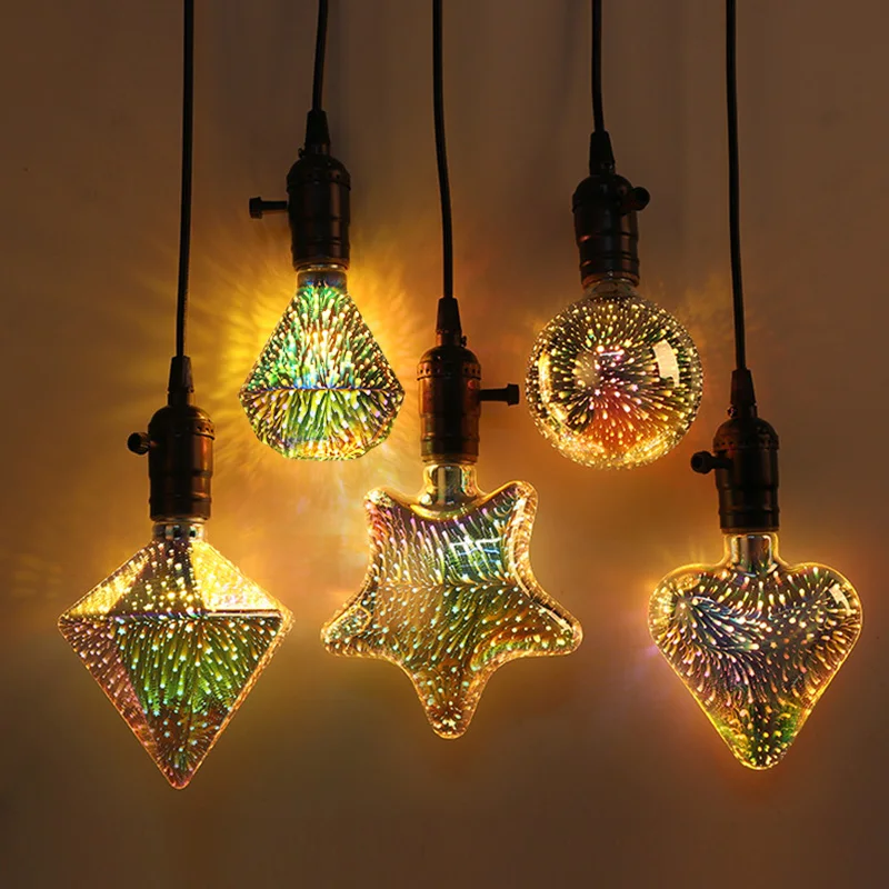 

3D Color Decoration LED Edison Bulb Starry Sky Fireworks Retro Decoration Christmas Tree Holiday Novelty Decoration Lighting