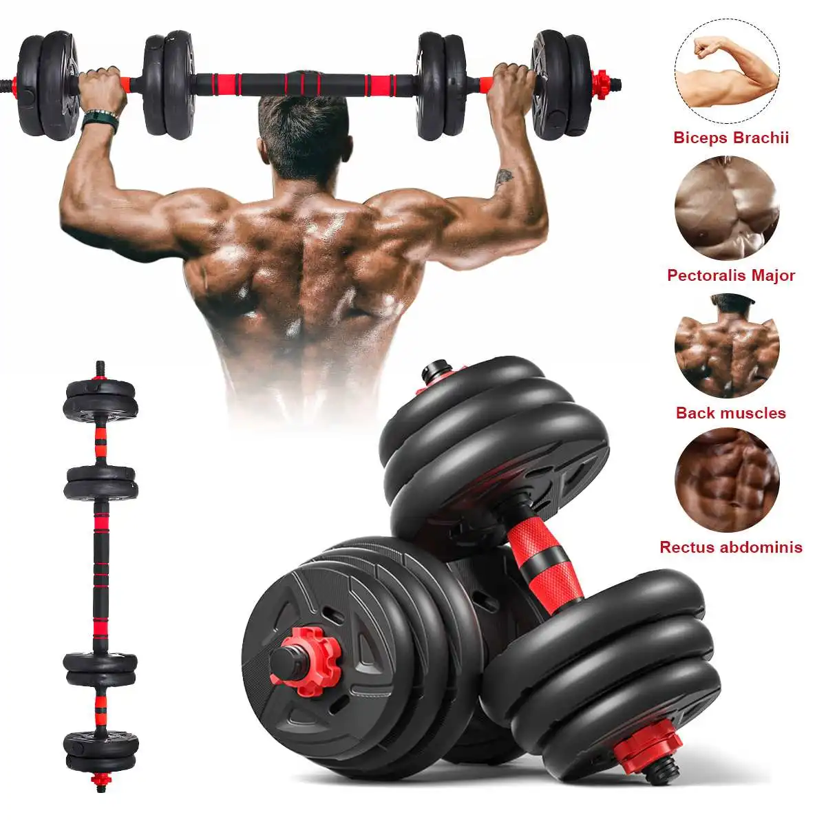 

22lbs/33lbs Adjustable Dumbbell Set Weight Lifting Barbell Plates Extension Bars Workout Training Home Gym Fitness Equipments