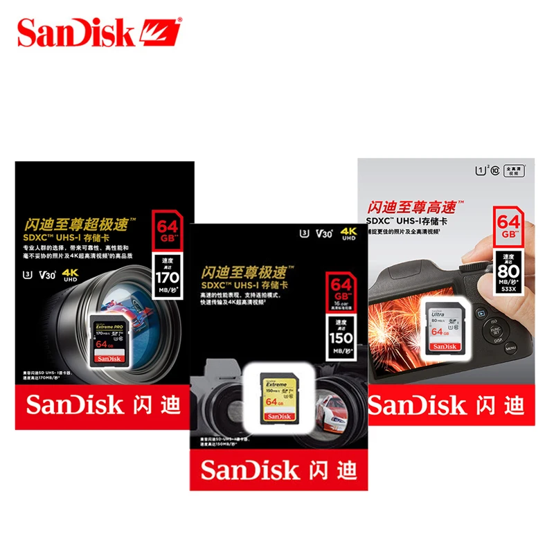 SanDisk 32 Гб 64 SD карта класс 10 памяти U3 SDHC SDXC 128 ГБ UHS-I 256 макс. 170 МБ/с./с 16 Carte для камеры |