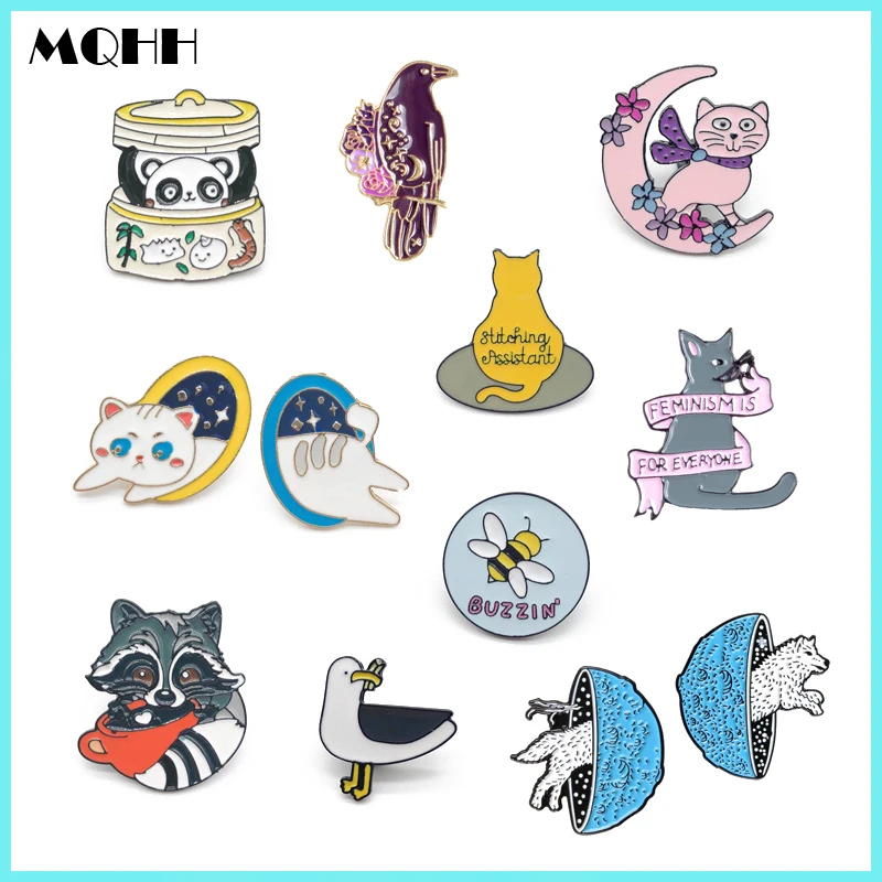 Брошь из металлического сплава в виде животного кошки собаки панды птицы волка