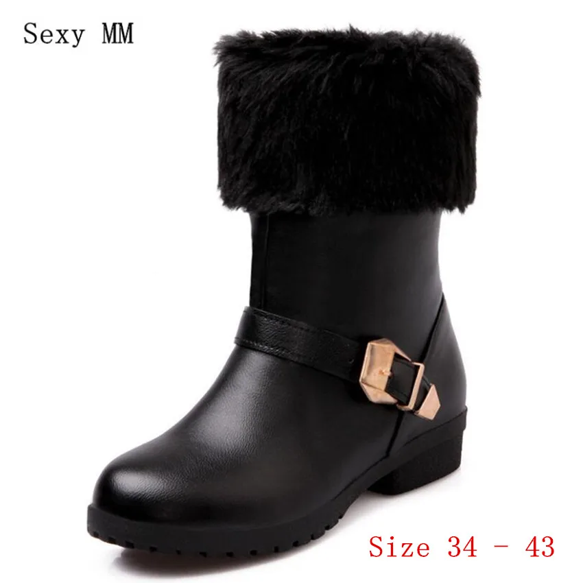 

Женские сапоги до середины икры, теплые зимние полусапожки на низком каблуке, размера плюс, 34-40,41, 42,43