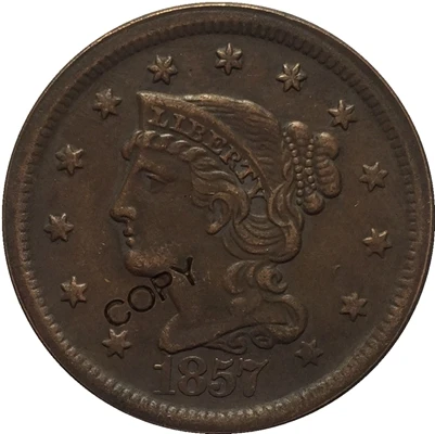 1857 США 1839-1857 Заплетенные волосы большой цент копии монет - Цвет: 1857