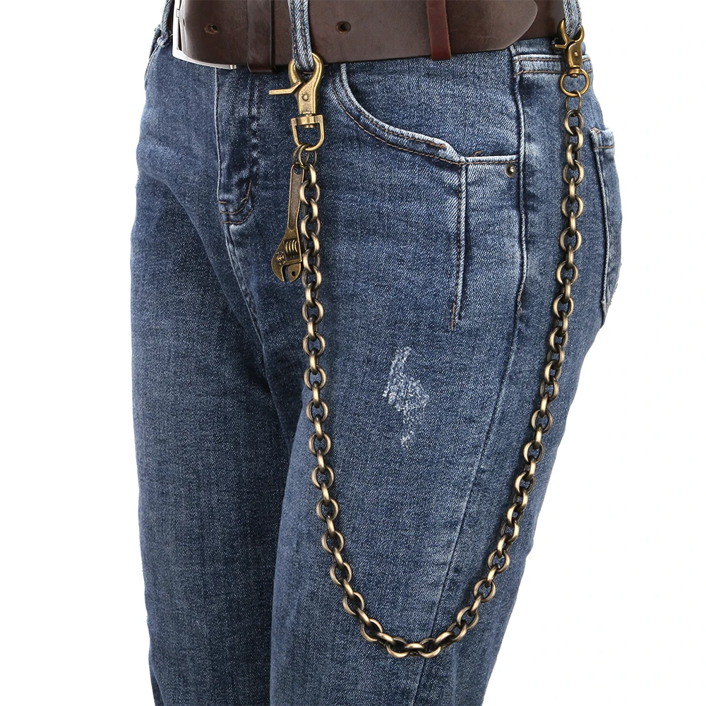 Мужской Байкерский ремень с цепочкой металлический пояс в стиле панк тяжелый