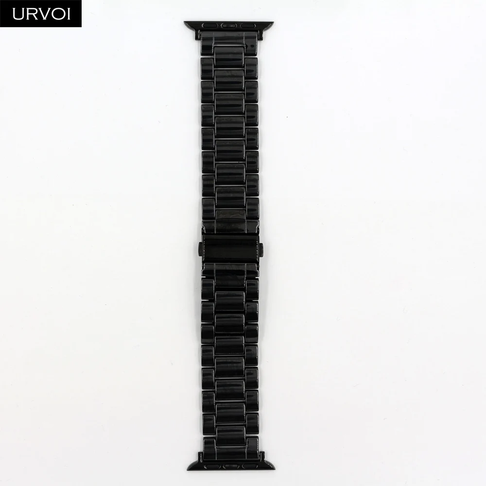 Black Браслет URVOI link для apple watch 5, 4, 3, полностью керамический ремешок для iWatch 40 мм, 44 мм, блестящая пряжка на запястье, современный дизайн - Цвет ремешка: Black