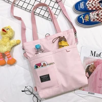 pink cute canvas bags shopping bag shoulder shopper bags kawaii handbag bags women for teacher ladies girls students hand bags