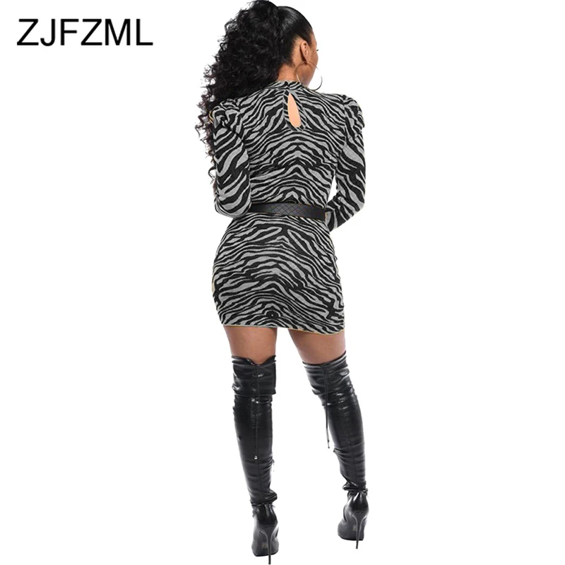 

Wave Stripe Print Fashion Slim Fit Dress Women Mock Neck Long Sleeve Club Party Dress Autumn Winter High Waist Package Hip Dress