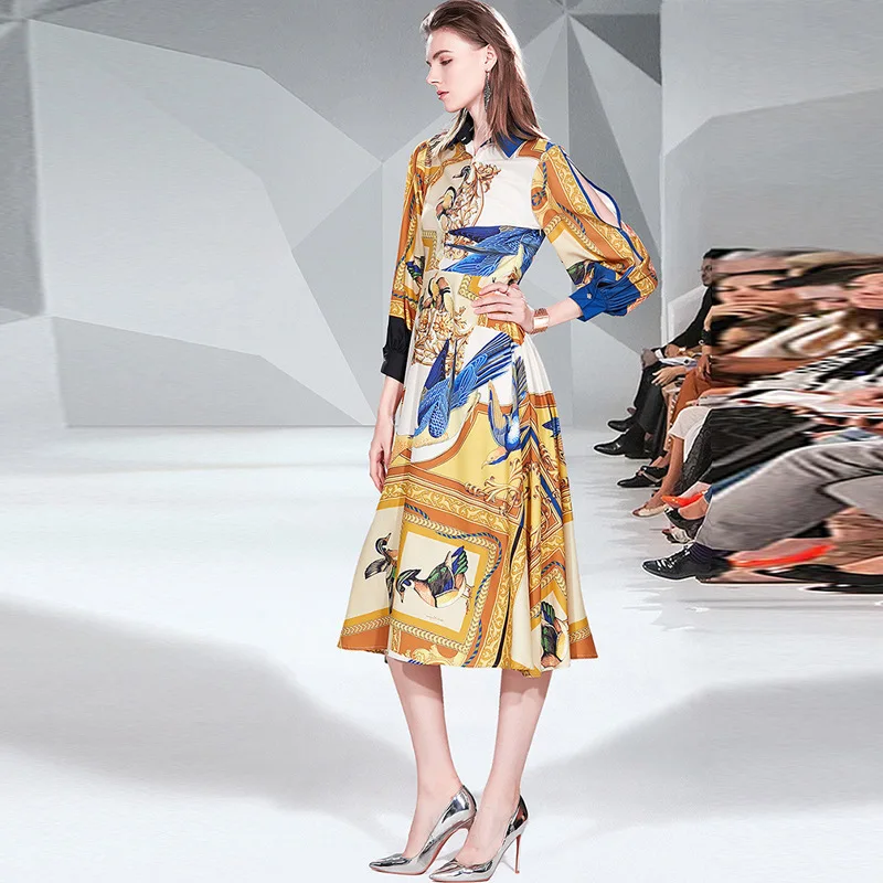 Осеннее женское платье Горячая Мода Печать с длинными рукавами A735|Женские