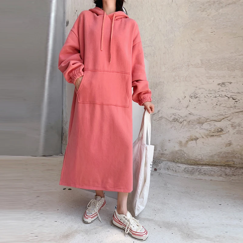 Повседневное свободное женское платье осенне-зимний длинный пуловер с длинным