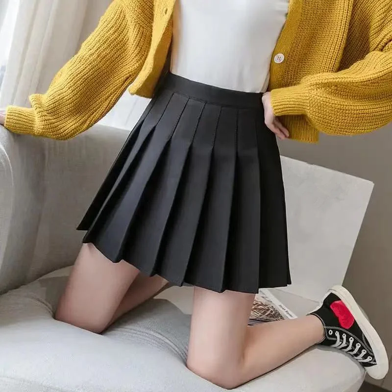 

Women Skirt 2021 High Waist Preppy Style Student Pleated Skirts Female Cute Sweet Girls Dance Mini Skirt