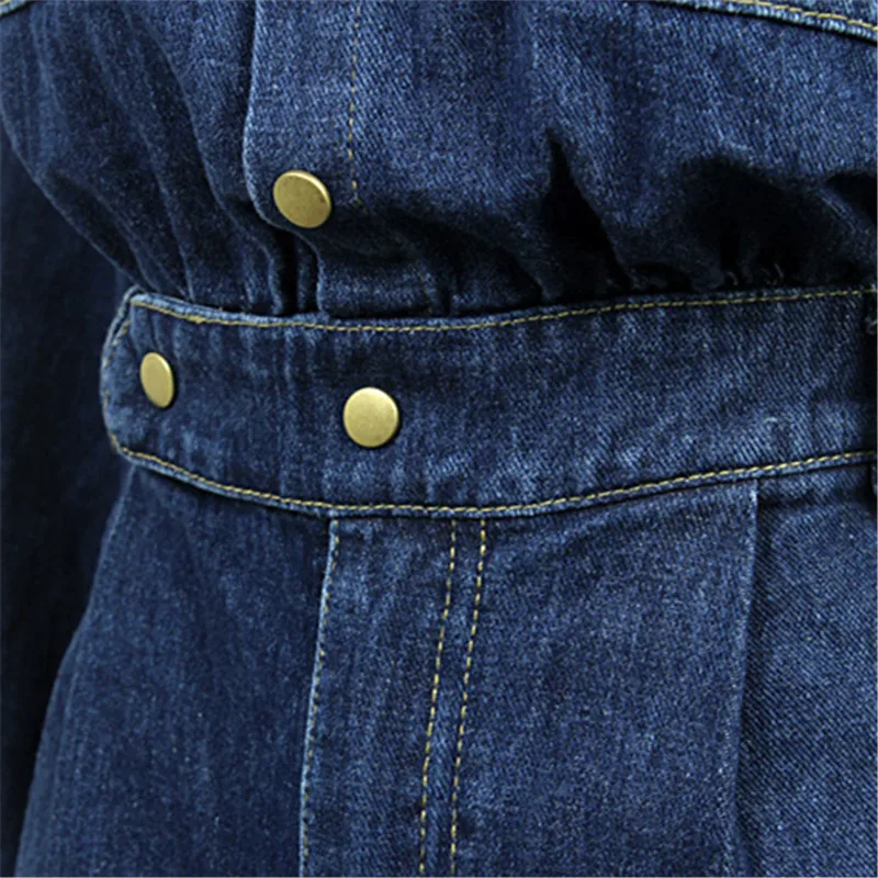 Женский джинсовый комбинезон с поясом повседневный Осенний длинным рукавом и