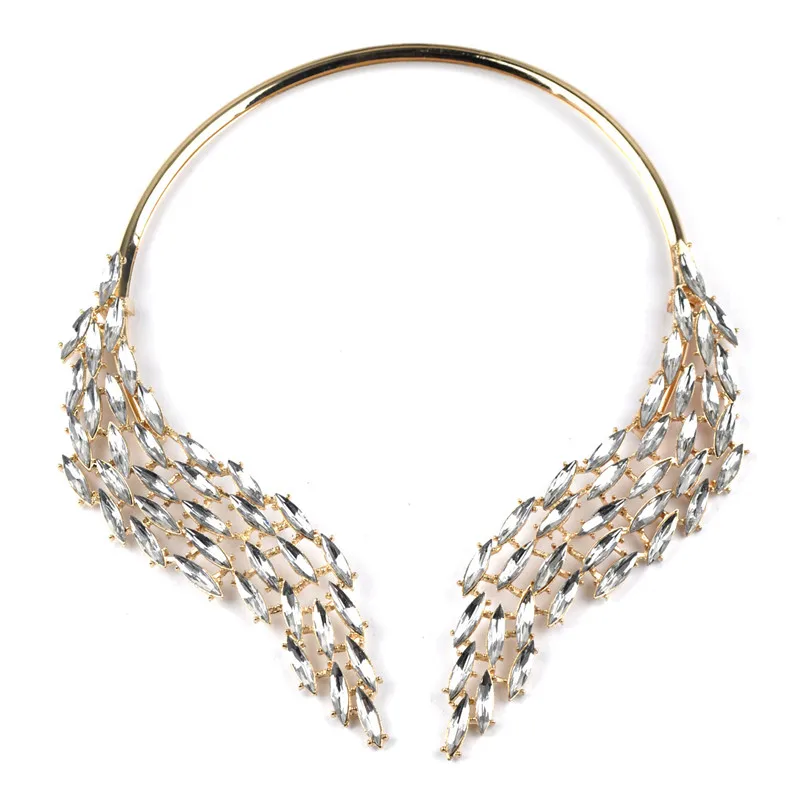 Роскошные Стразы Кристальное ожерелье с крыльями ангела из золотого сплава