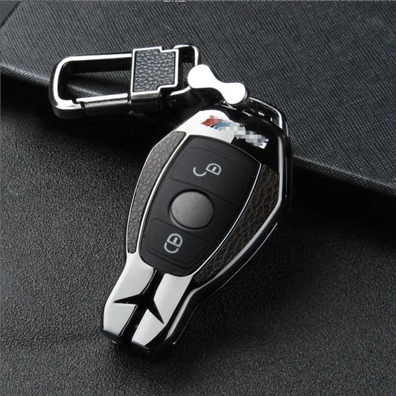 BLACK 2 BUTTONS Автомобильный чехол для ключей, брелок для Mercedes Benz W203 W210 W211 W124 W202 W204 W212 W176 AMG GLC 260 C200 CLA GLA 200, автомобильные аксессуары - Название цвета: BLACK 2 BUTTONS