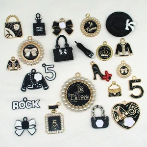 10pcs/set Black Lipstick Perfume Lip Dress Enamel Package Shoes for Women DIY Charms 23 Styles Optional XL398
