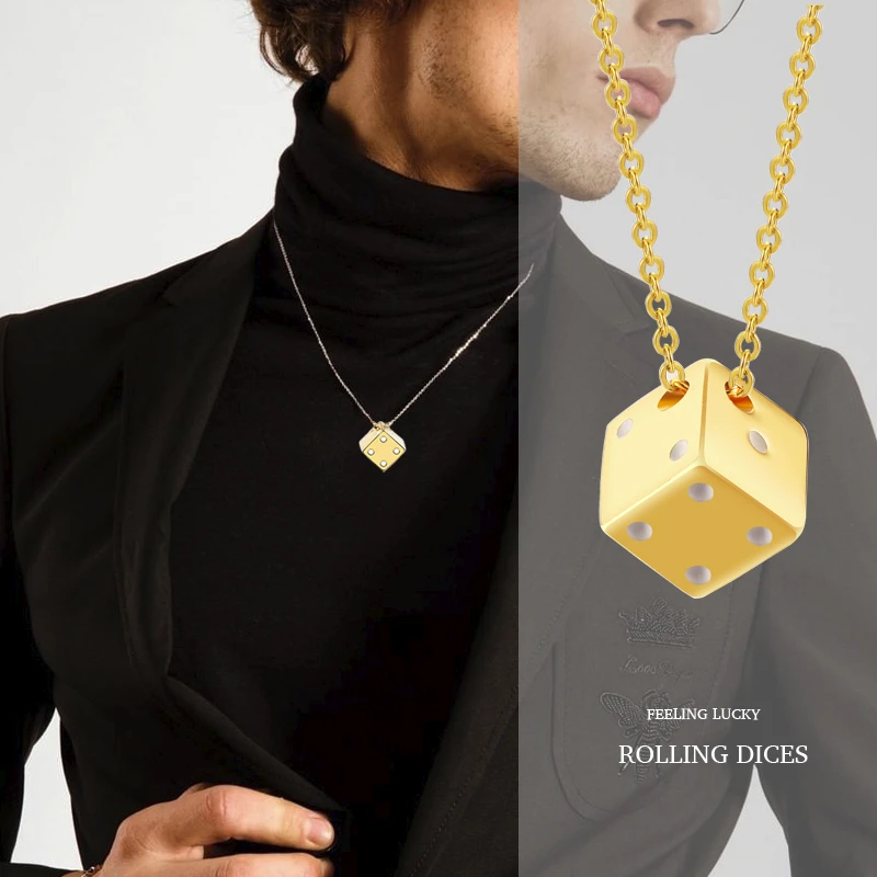 Ожерелье из нержавеющей стали с подвеской в виде счастливых игральных костей