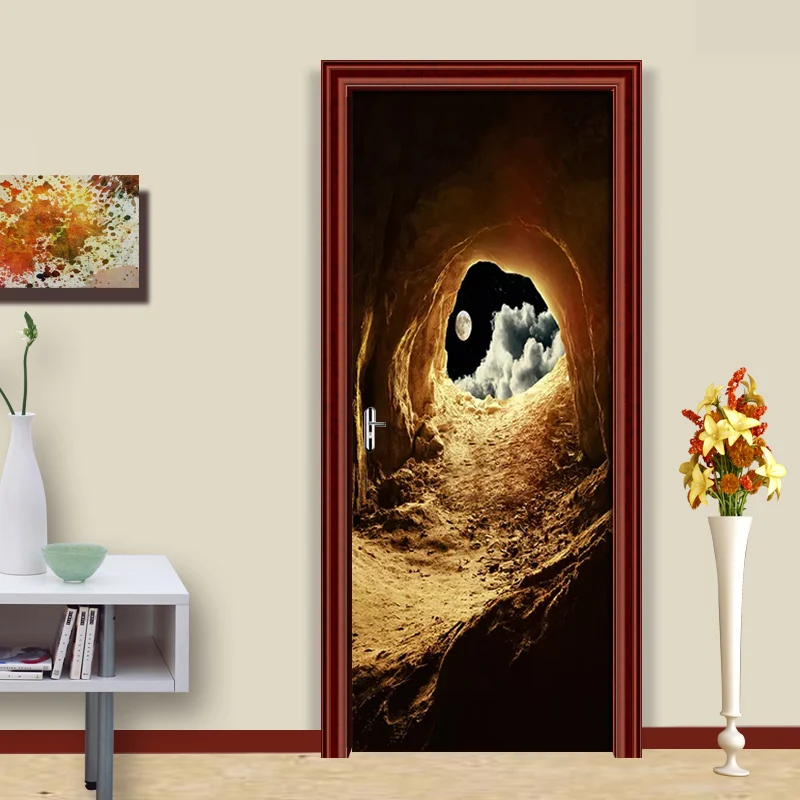 Наклейка на дверь с лунным светом из ПВХ самоклеящиеся обои Постер для гостиной