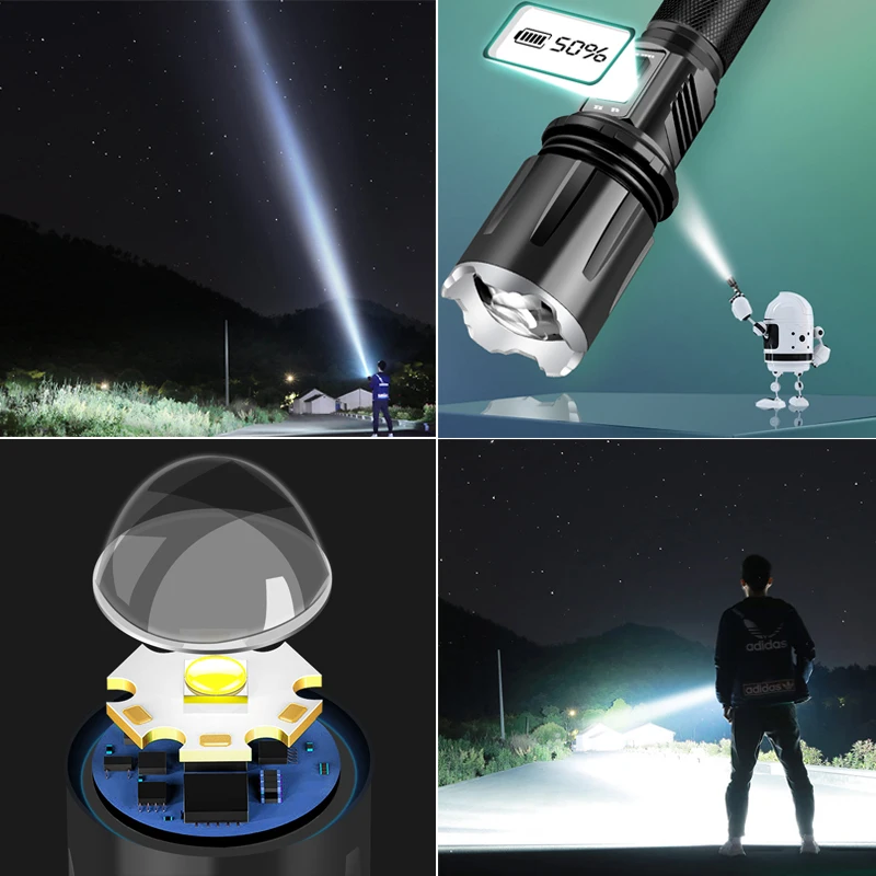 XHP90 мощный светодиодный фонарик USB Перезаряжаемый тактический фонарь 3 режима