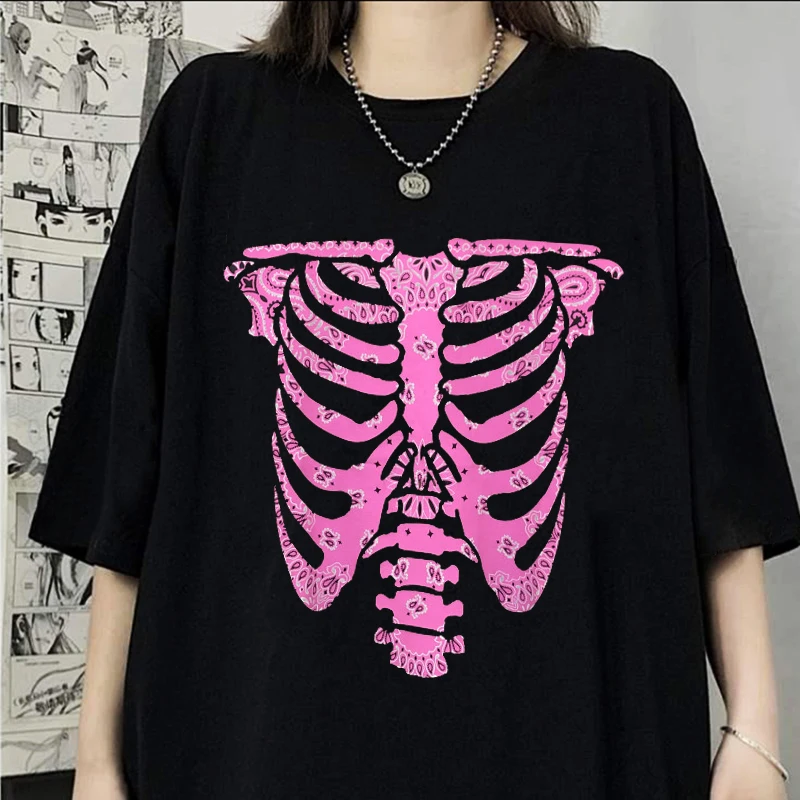 

2021 Summer Ladies T-shirt Skull Hip Hop Ladies Streetwear Dark Devil Short Sleeve Gothic Harajuku Oversized T-Shirt Loose