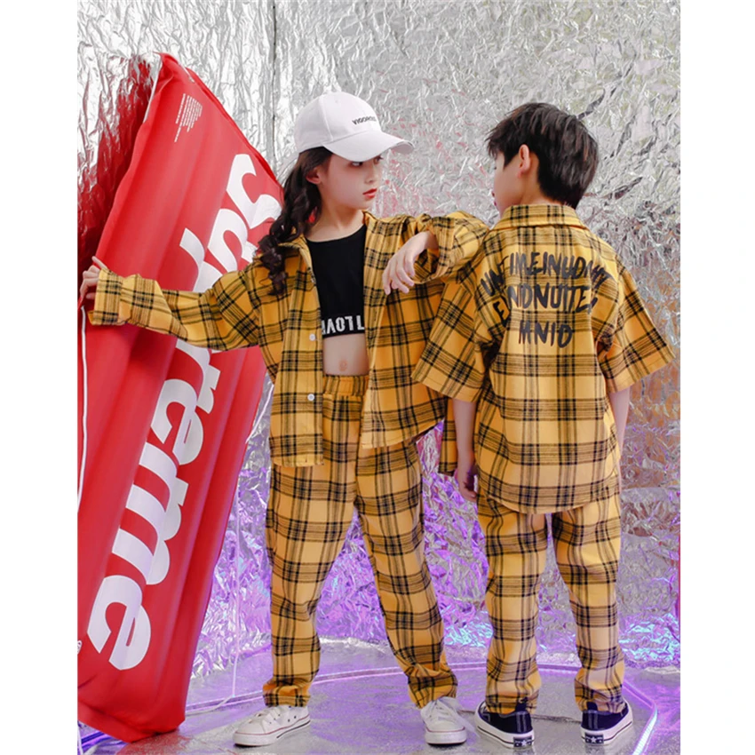 Детская одежда в стиле хип хоп костюмы для джазовых танцев клетчатое пальто